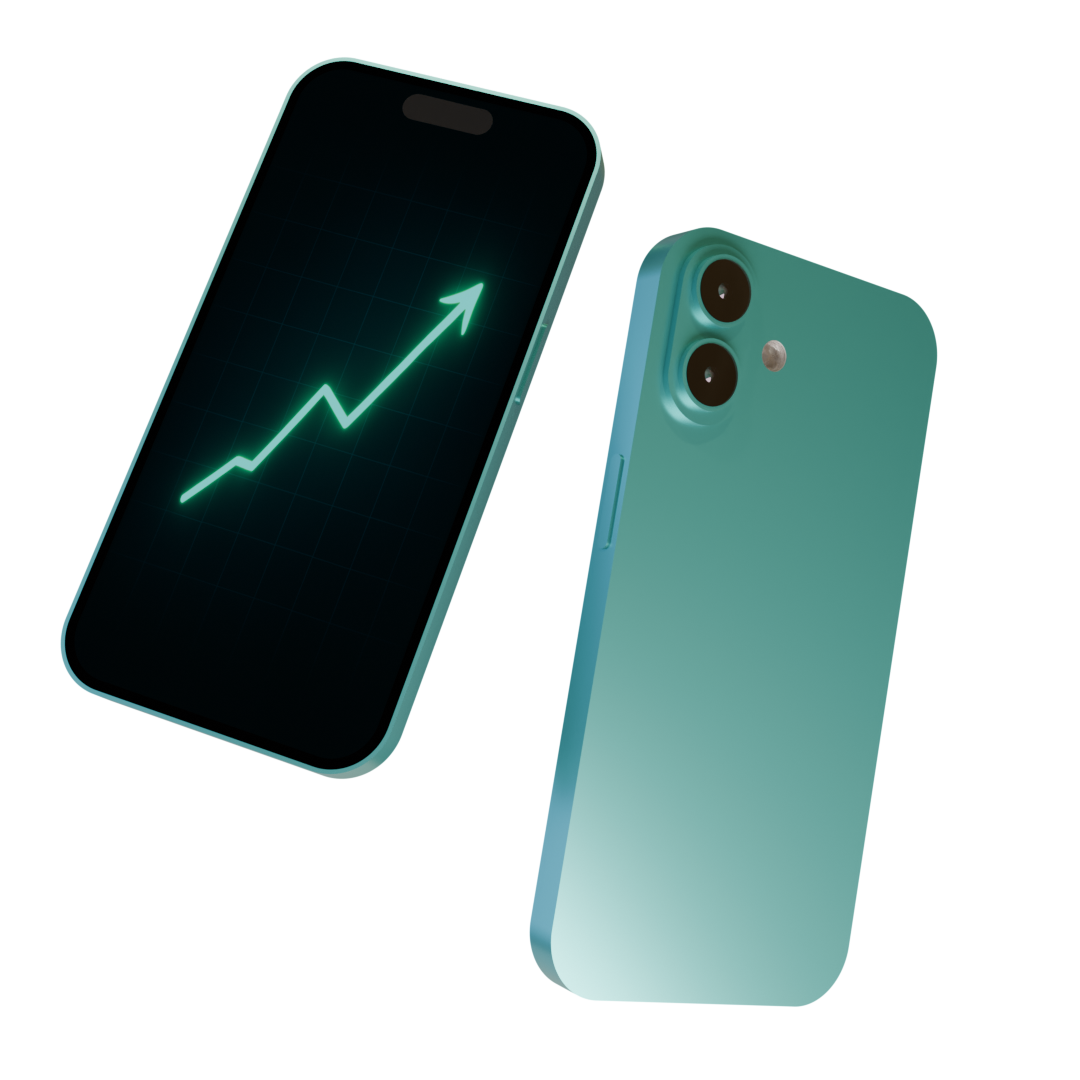 Abstract graphic of a phone displaying indicators of growth